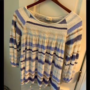 Anthropologie Meadow Rue Medium Ruched quarter sleeve striped top